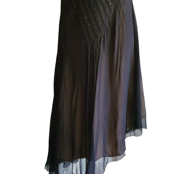 ADRIANNA PAPELL 100% Silk Beaded Midi Dress Asymmetric Hem Retro Style Women's 6 - Picture 8 of 13